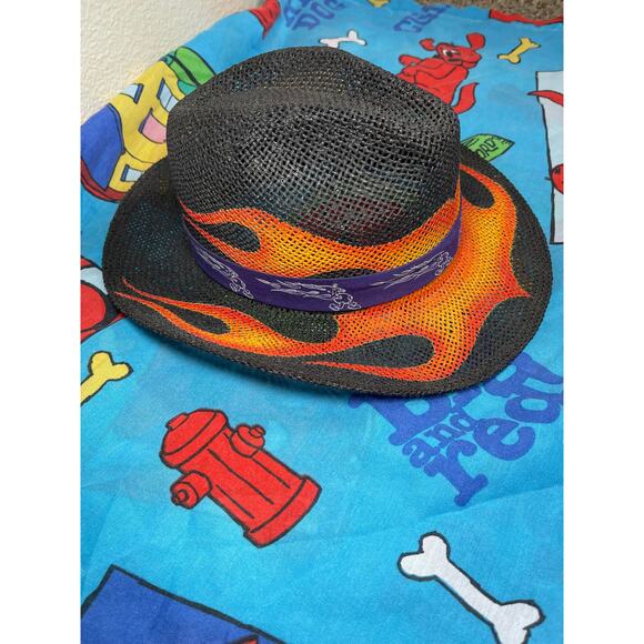 Vintage weave straw cowboy hat w/ hand painted flames by flamezone RARE - Picture 4 of 6